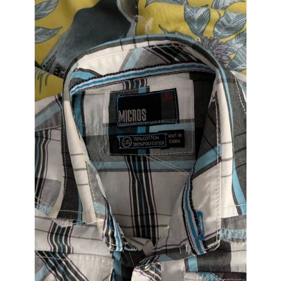 Vintage Y2K Micros boys Large Grey Short Sleeve Casual Button Down Shirt - Picture 4 of 6